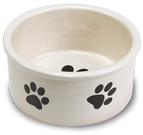 Arquivet Comedero, Bebedero de cerámica para Perro o Gato Estilo Huellas - Recipiente Comida para Mascotas - Plato alimentador de cerámico para Perros y Gatos - Cuenco para Perros y Gatos - 12 cm