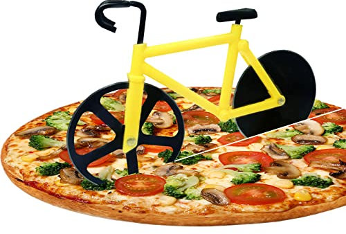 Genossen Fahrrad Pizzaschneider, Edelstahl Doppel Pizza Schneider, Pizza Cutter Bicycle Pizzaroller Pizzamesser