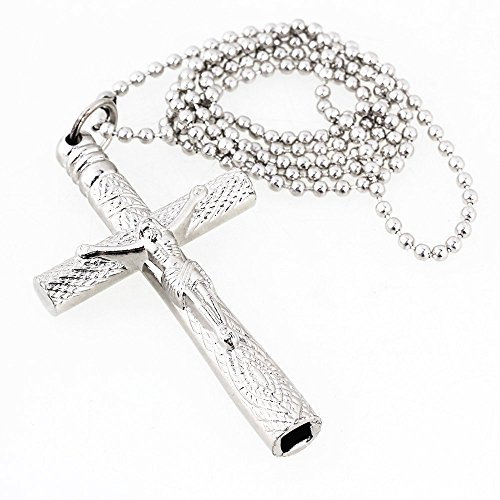 SGerste Stimmschlüssel fürs Schlagzeug, Design: christlicher Kreuz-Anhänger mit Jesus-Figur mit langer Halskette, aus verchromtem Stahl, für Lochgröße von 6 x 6 cm, silberfarben