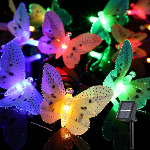 LEDMOMO Solar Schmetterlingen Lichterkette Aussen, Mehrfarbiges Solar Schmetterlinge Licht Wasserdicht FüR AußEn, Haus, Garten, Terrasse, Rasen, Dekoration, Beleuchtung