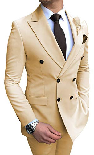 Costume de mariage 2 pièces pour homme à double boutonnage (blazer + pantalon) (champagne, taille personnalisée), champagne