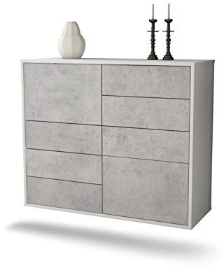 Dekati Sideboard Paradise hängend (92x77x35cm) Korpus Weiss matt - Front Beton Optik - Push to Open