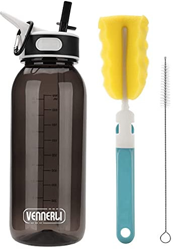 VENNERLI Water Bottle with Straw 1L BPA Free Reusable Tritan Tough Sports Water Bottle with Flip Straw Portable Leak Proof for Adults School Outdoor Work Gym 1litre
