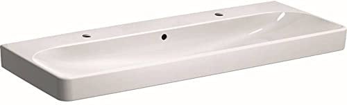 Geberit Smyle 500253 Viereckiges Waschbecken, 120 x 48 cm, mit zwei Wasserhahnlöchern, mit Überlauf; Farbe: weiß