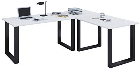 VCM Holz Schreibtisch Computertisch Arbeitstisch Büromöbel Eckschreibtisch Lona Tiefe 50 U Alu Schwarz 130, 160, Weiß