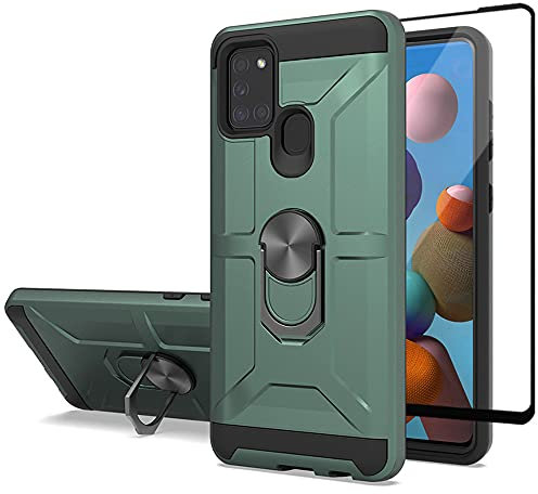 Cuoqing Hülle für Samsung Galaxy A21s, Samsung A21s Hülle, 360 Grad Ring Handyhülle Hull Bumper Schutzhülle Hüllen für Samsung Galaxy A21s Handyhülle,Dark Green