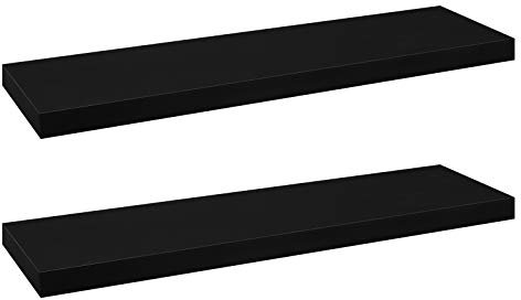 eSituro Lot de 2 Étagères Murales, Étagère Flottante, en MDF et Métal, avec Support Invisible, pour Chambre, Salon, Bureau, Cuisine, Noir, 110x22,9x3,8cm