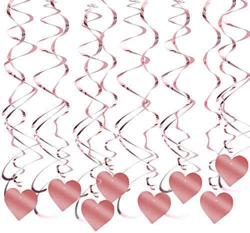 30 PCS Or rose Guirlandes Tourbillons Suspendus en Forme Coeur,Décoration de Fête Suspendue Spiral,Décoration de Tourbillon pour Saint Valentin,Anniversaire,Mariage,Décorations De Fête(2 styles)