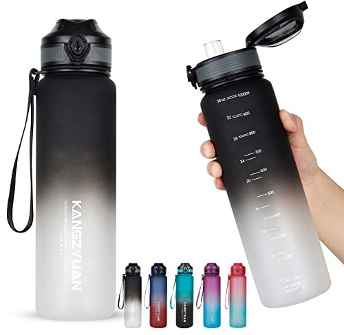 1 Liter Trinkflasche, Fahrrad Trinkflasche 1 Liter Wasserflasche Sport Auslaufsicher & KohlensäUre Geeignet Fitness Schule Outdoor BPA-Frei Aus Tritan(1 Flasche, Schwarzer/WeißEr Farbverlauf)