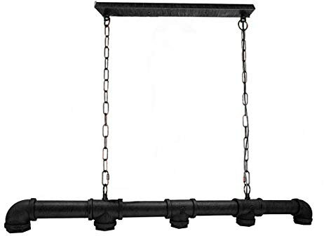 LEDSone Deckenpendelleuchte, Industriedesign, Metall, Wasserrohr, 5 Lichter, Steampunk, E27, Stangenleuchte, Metall, verstellbare Hängekette, (Schwarz)