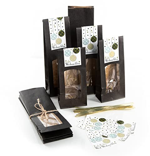 Logbuch-Verlag 10 Gebäcktüten mit Sichtfenster + Aufkleber Frohe Weihnachten - Plätzchentüte Kekstüte zum Befüllen 26,5 x 8,5 x 5 cm