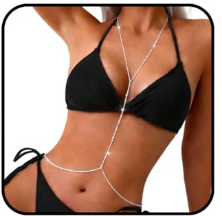 Sexy Silver Cross Body Chain Slimming Bra Bikini Waist Belly Body Chain Beach Chain Women Jewelry, Einheitsgröße, Alloy, rhinestone, silver, Alloy