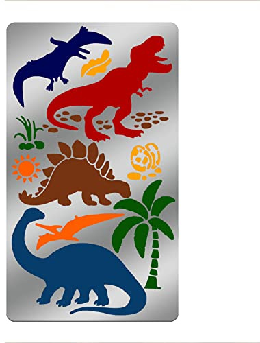 ORIGACH 17.7 x 10.1 cm Metall Schablonen Dinosaurier Metalljournalschablone für Holzschnitzerei, Brandmalerei und Holzverbrennung, Gravur und Scrapbooking-Projekt