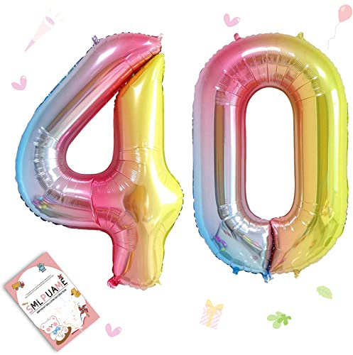 Smlpuame 102cm Folienballon Zahlen Luftballon 0-9 Geburtstag Regenbogen Farbverlauf, Große 40 Ballons für Geburtstagsfeier Feierdekorationen, Heliumfolien Zahlenballons für Hochzeitstag