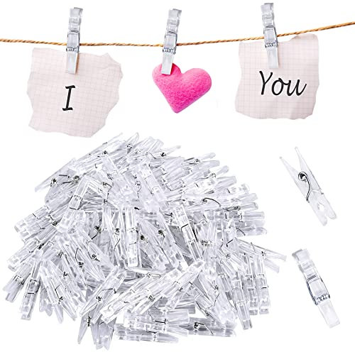 100pcs Pinces Transparent à Ressort de Mini Suspension Clips Colliers Vêtements en Plastique Clips Ligne Papier Photos Clips Clothespins