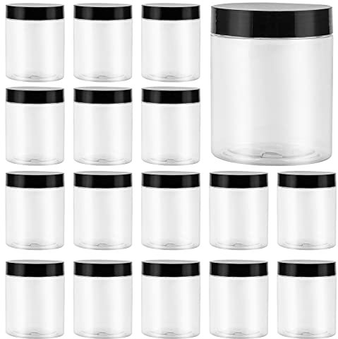MANCHAP 20 Pack 300ml Clear Plastic Jars with Lids, Empty Plastic Travel Storage Jar Container, Round Plastic Storage Jars Wide Mouth Plastic Containers for Spice, Sweet, Seasoning, Crafts