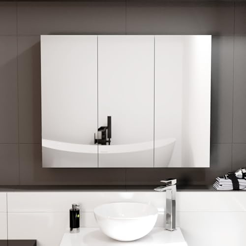 Nes Home McCann 900mm Mirror 3 Door Cabinet White