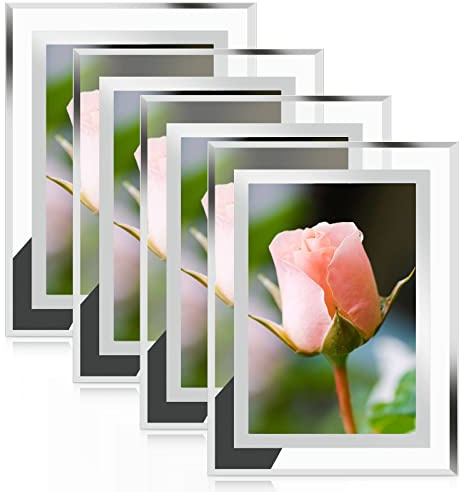 JMIATRY 6x4 Photo Frames Set of 4, Silver Mirrored Glass Picture Frames, Glass Photo Frame for Tabletop Display and Home Decoration