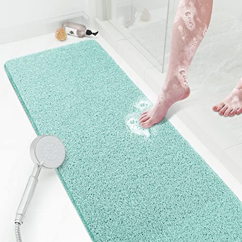 Duschmatte, Badewannenmatte, rutschfest, 119,4 x 40,6 cm, weiche Badewannenmatte mit Ablauf, PVC-Luffa-Badematte (phthalatfrei) für Badewanne und Badezimmer, schnell trocknend, grün