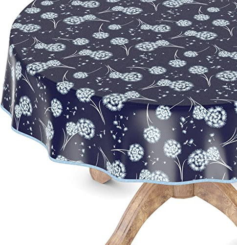 Wachstuchtischdecke Wachstischdecke Tischdecke abwaschbar Gartentischdecke Wachstuch Eckig rund oval Rund 100cm mit Saum Pusteblume Blau