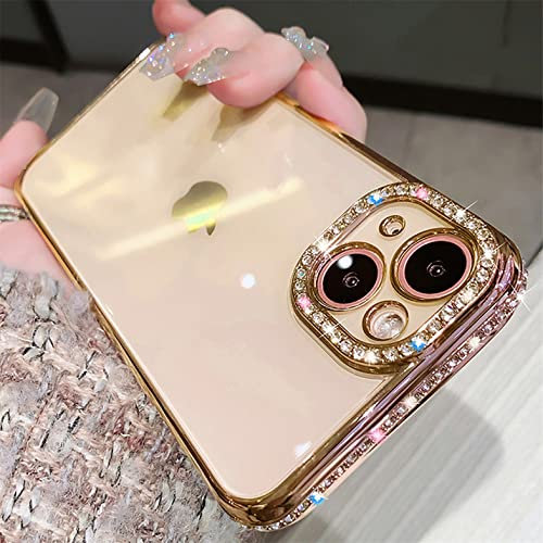 Tybiky Coque de protection pour iPhone 12 - En silicone - Paillettes - Transparent - En TPU - Anti-chocs - Brillant - Strass brillants - Anti-chocs - Pour iPhone 12 - Doré