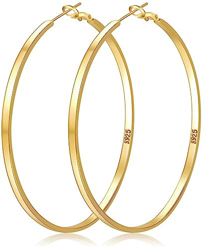 Senteria Gold Creolen Damen Groß Leicht Hypoallergen 14k Ohrringe Vergoldet 3mm Dünne für Mädchen (60mm)