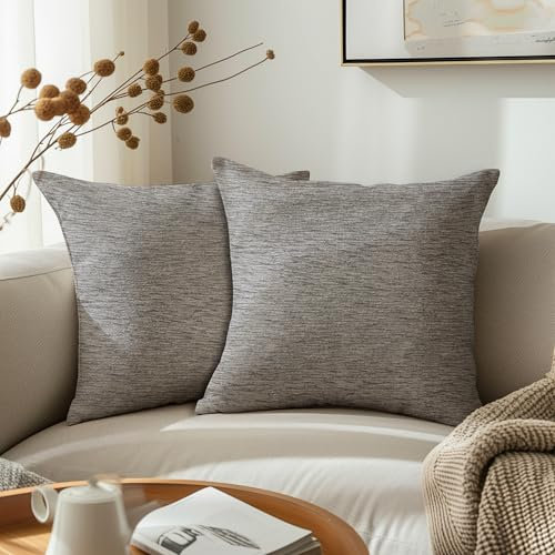 Encasa XO Feine Chenille-Kissenbezüge 2-teiliges Set - Silber - 40x40 cm Strukturiertes, einfarbiges, weiches und glattes dekoratives Kissen mit quadratischem Akzent für die Couch
