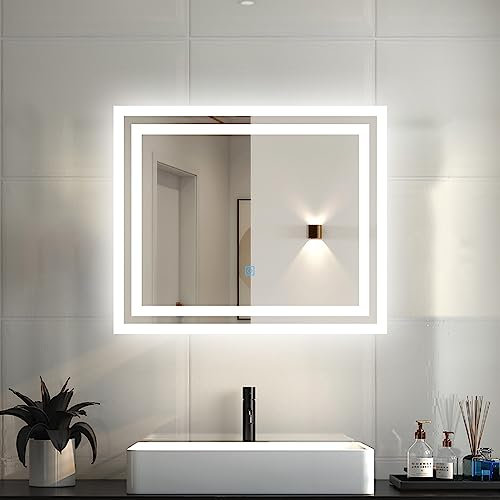 Biubiubath Wandspiegel LED Badspiegel - Mit Antibeschlag Spiegelheizung, LED Beleuchtung Kaltweiß, 60 x 50cm mit Touch-Schalter
