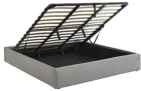 BAÏTA Lit Coffre Sakura Tissu Gris chiné sommier 180x200 Inclus