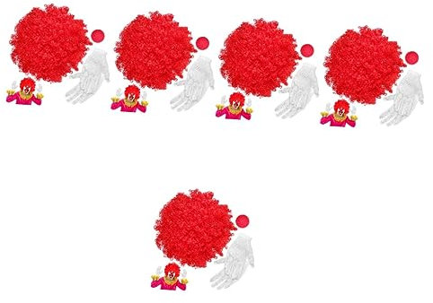 ABOOFAN 5 Sets Perücken-Show Für Damen Weiß Für Lustige Partys Inklusive Requisiten Verkleidungen So Tun Als Ob | Karneval Leistung Clown Cosplay Narr Perücken Männer Handschuhe