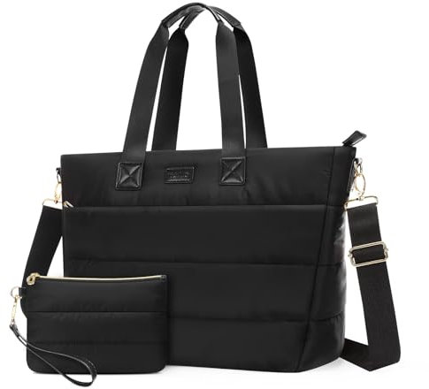 MOSISO Bolsa para Mujeres, 15-15,6 Pulgadas Puffy Laptop Bolsa Tote con Cremallera, 16 Pulgadas Bolsa Hombro Grande Bolso Casual para Viajes Trabajo con Monedero,Negro