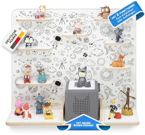 stadtecken Holzregal für Musikbox I Geeignet für die Toniebox und ca. 50 Tonies I Perfekte Tonie Aufbewahrung im Kinderzimmer I Zum Aufstellen oder Aufhängen (Space, Groß)