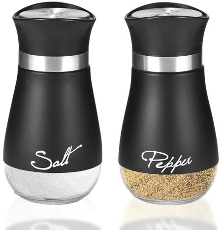 Miawtro Spargisale e pepe, 120 ml, in acciaio inox, con fondo in vetro, set saliera per casa, cucina, ristorante, tavolo da pranzo