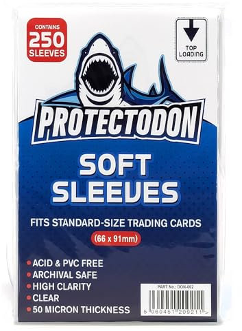 Protectodon Soft Trading Card Sleeves 50-Micron Ultra Clear Penny Sleeves for TCGs, Sports Cards (250 Pack)