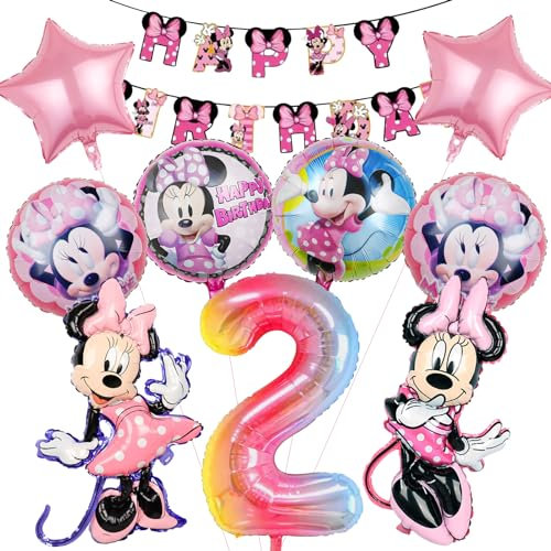 10 Piezas Minni Mous Globos para Fiestas de Cumpleaños 2 Años Niña, Maus Decoracion Foil Globos Cumpleaños, Set de Fiesta Globos para Decoracion Cumpleaños para Niños (2)