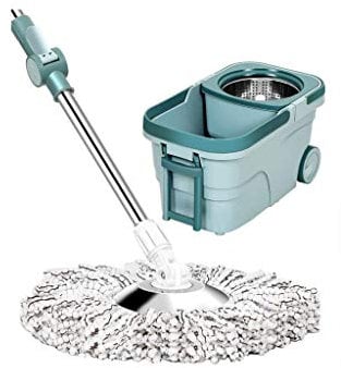 SUUNY Kit mocio in acciaio inox, con mocio rotante a 360° e secchio per pulire i pavimenti, per pulire i pavimenti, per la pulizia dei capelli e del bagno