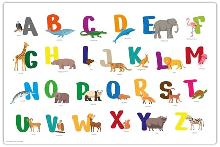 Schreibtischunterlage abwischbar für Kinder – Buntes ABC mit Tieren auf französisch – 60 x 40 cm – aus hochwertigem Vinyl