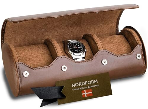 Nordform Trinity Uhrenrolle - Leder Uhrenetui für 3 Uhren - Premium Uhrenaufbewahrungsrolle für Männer - Reise-Uhrenbox mit gepolstertem Schutz - Uhren-Organizer für Schmuck und Smartwatches - Mokka