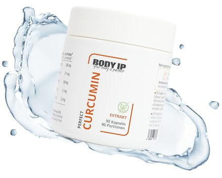 BODY IP Perfect Curcumin + Piperin | Kurkuma Kapseln mit Curcumawurzelextrakt & Schwarzer Pfefferextrakt für höhere Bioverfügbarkeit | 271 mg pro Kapsel | Vegan, ohne Zusatzstoffe | 90 Kapseln