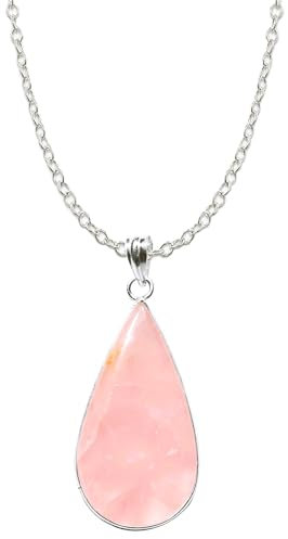 Kirti Gems Rose Quartz Pendant Necklace Silver Plated - Handmade Bohemian Jewelry, Unique Gemstone Gift for Women (Boho Spiritual Fashion Accessory)