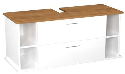 Garlivo Mobile sottolavabo GLA-120 bianco con cassetti, lavabo da bagno, in rovere, larghezza 120 cm, chiusura morbida, push-to-open/Tip-On, da appendere