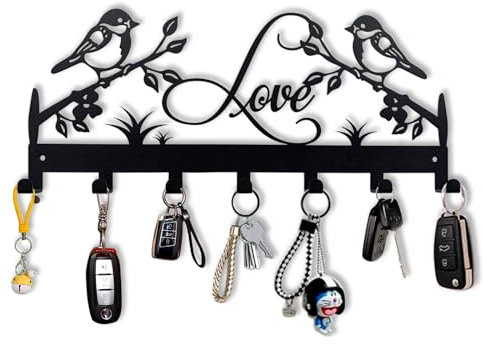 Schlüsselhalter aus Metall, Schlüsselhaken für die Wand, Schlüsselhalter für die Wand, Schlüsselregal mit 7 Haken, Schlüsselaufhänger für Küche, Eingang, Flur, Schlafzimmer, Haustür (Vogel)