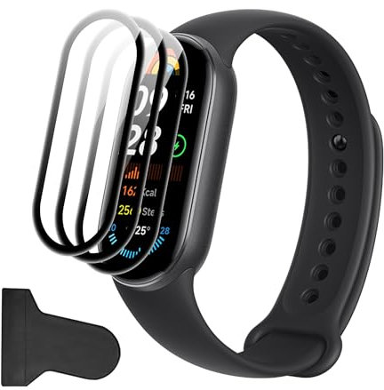 Rojeuinn Pack de 3 Protectores de Pantalla para Xiaomi Smart Band 9, Cristal Vidrio Templado con Herramienta de Fácil Instalación, Sin Burbujas, Anti-Arañazos, Ultra Durader, Protector de Pantalla HD
