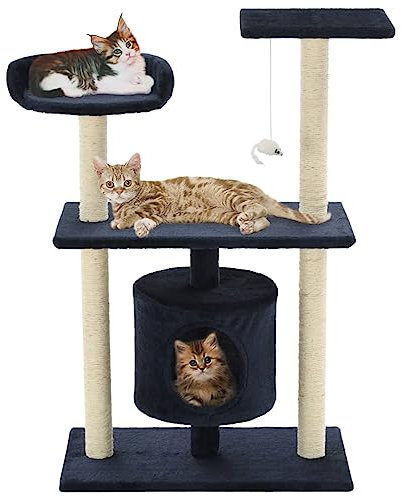 qohoio Cat Tree with Sisal Scratching Posts 95 cm Dark Blue,Cat Tree Tower Scratching Posts Multilevel Cat Climbing House with Condos & Ladder Cat Activity Centre for Indoor Cats