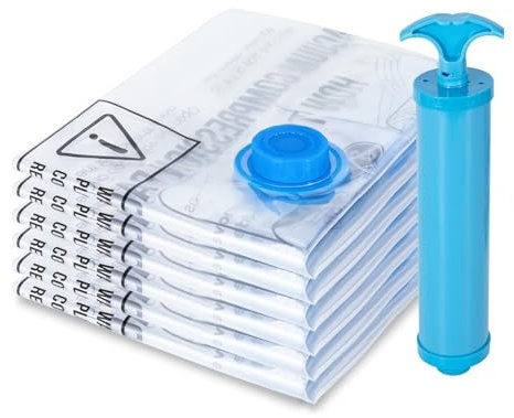 MagicQCraft 6 Pack Jumbo(70 * 100cm) Vacuum Storage Bags,Vacuum Compression Zipper Storage Bags with Airtight Valve and Hand Pump,80% More Storage Space Work