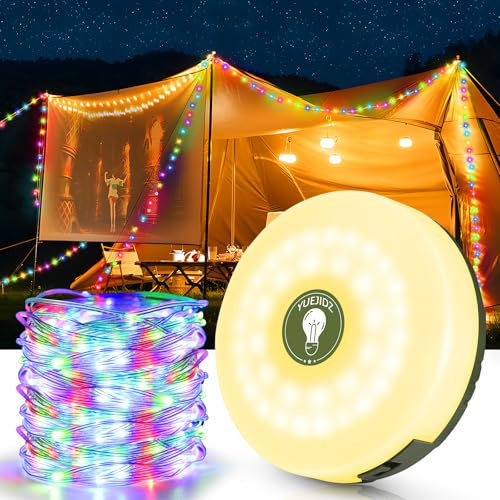 YUEJIDZ Camping Lichterkette Aufrollbar mit 8 Beleuchtungsmodi,10M LED Ausziehbare Lichterkette Camping,Langlebig Wasserdicht USB Aufladung Campinglampe Taschenlampe für Zelt Camping Hof Dekoration