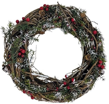 Weihnachtskranz Weidenkranz mit Beeren und Tannenzapfen 40cm