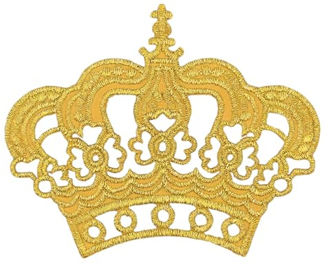 Krone Gold Metallic Prinzessin Aufnäher zum aufbügeln oder aufnähen Bügelbild Aufbügler für Kleidung gestickter Bügelflicken Applikation Patch Größe 8,0 x 6,5 cm