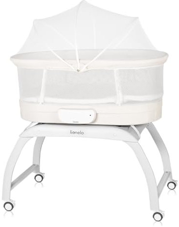 Lionelo Coral 3 IN 1 Kinderbett bis 9 kg, Wiege, Babywaage, 5 Schaukelgeschwindigkeiten, 12 Melodien, 4 Rollen, Ergonomische Matratze, Timer, Fernbedienung, Moskitonetz