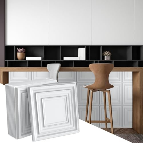 XMTECH 3D Wandpaneele 12m² Wandverkleidung Deckenpaneele Decke Deckenverkleidung Paneele Deckenplatten, Wanddeko Wandtattoos Wall Deko Panel 50x50 cm, Quadrat Weiß